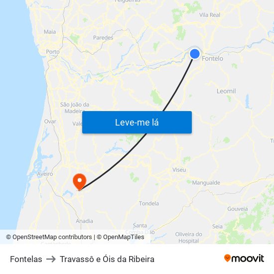 Fontelas to Travassô e Óis da Ribeira map