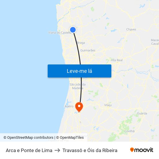 Arca e Ponte de Lima to Travassô e Óis da Ribeira map