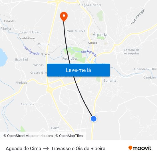Aguada de Cima to Travassô e Óis da Ribeira map