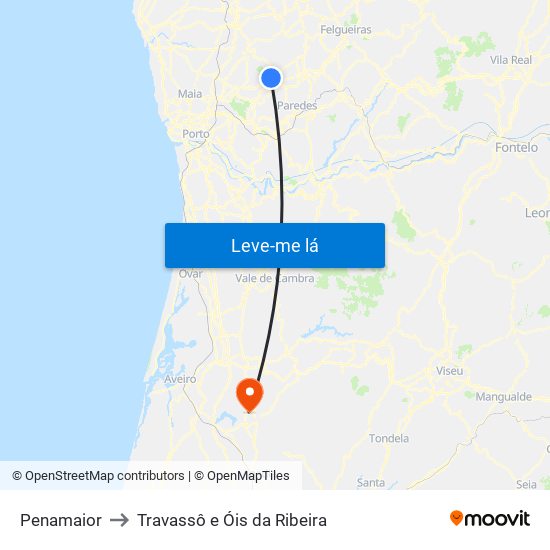 Penamaior to Travassô e Óis da Ribeira map