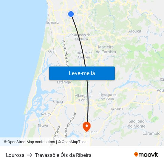 Lourosa to Travassô e Óis da Ribeira map