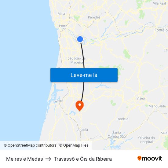 Melres e Medas to Travassô e Óis da Ribeira map