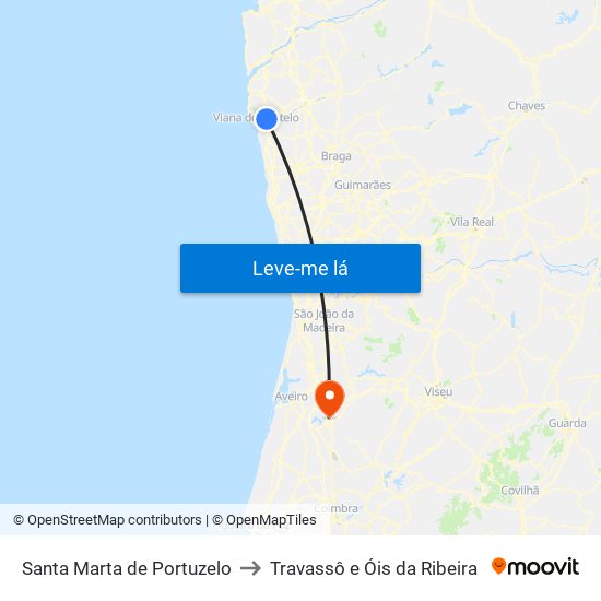 Santa Marta de Portuzelo to Travassô e Óis da Ribeira map