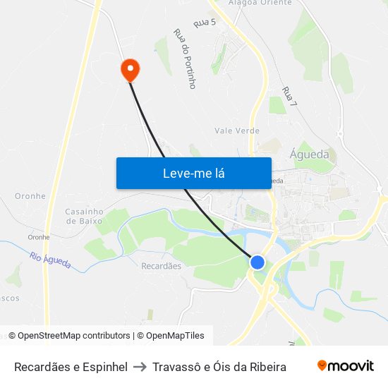 Recardães e Espinhel to Travassô e Óis da Ribeira map
