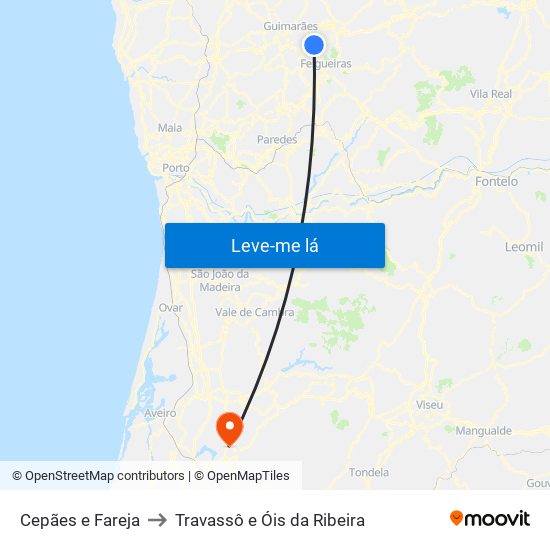 Cepães e Fareja to Travassô e Óis da Ribeira map