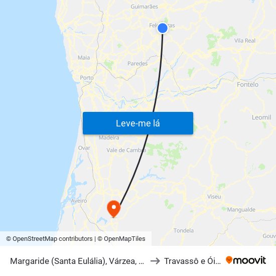Margaride (Santa Eulália), Várzea, Lagares, Varziela e Moure to Travassô e Óis da Ribeira map