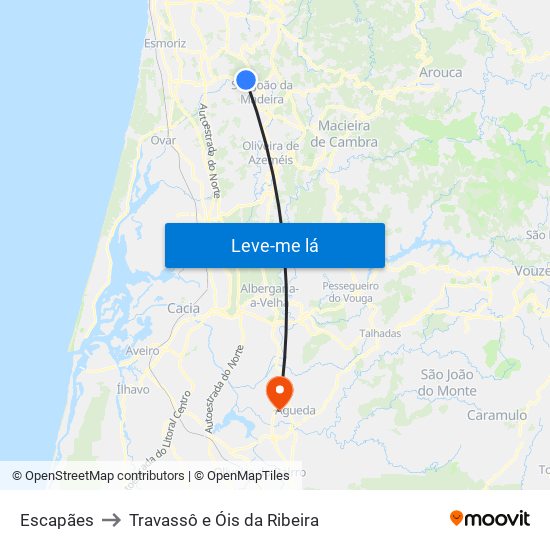Escapães to Travassô e Óis da Ribeira map