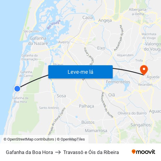 Gafanha da Boa Hora to Travassô e Óis da Ribeira map