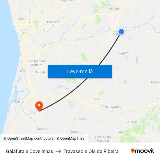 Galafura e Covelinhas to Travassô e Óis da Ribeira map