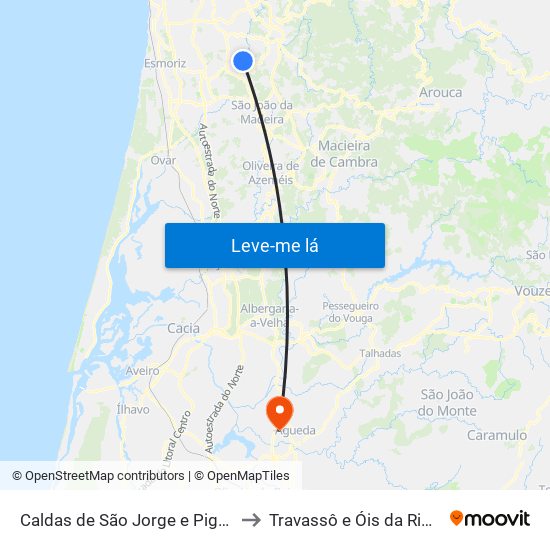 Caldas de São Jorge e Pigeiros to Travassô e Óis da Ribeira map