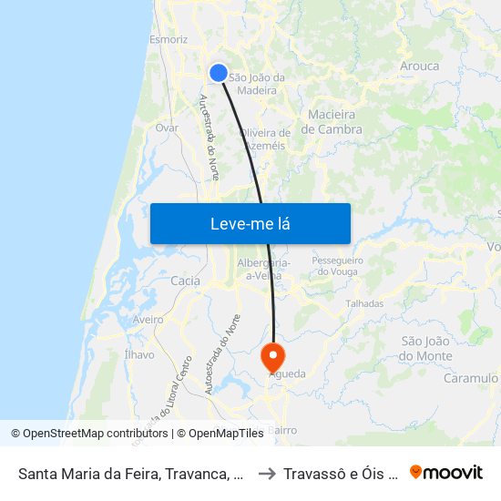 Santa Maria da Feira, Travanca, Sanfins e Espargo to Travassô e Óis da Ribeira map