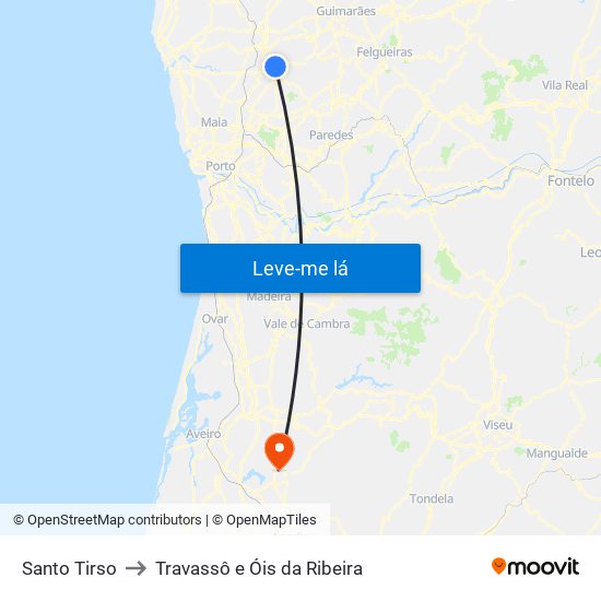 Santo Tirso to Travassô e Óis da Ribeira map