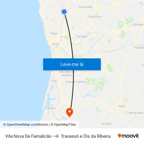 Vila Nova De Famalicão to Travassô e Óis da Ribeira map