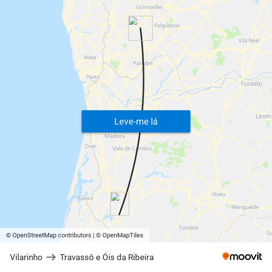 Vilarinho to Travassô e Óis da Ribeira map