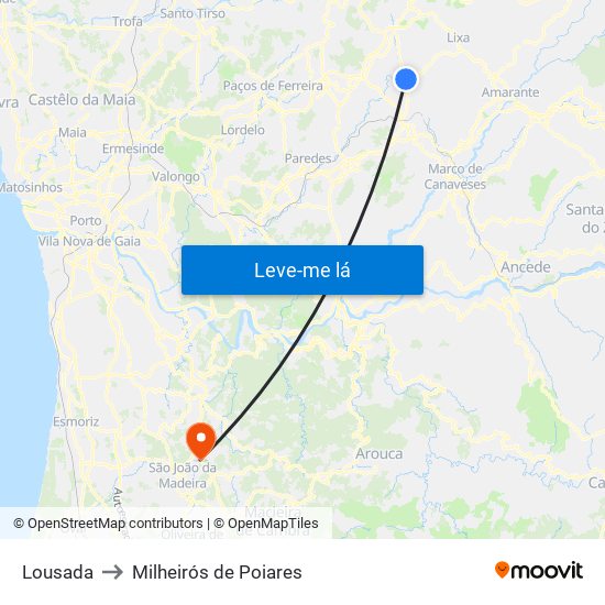Lousada to Milheirós de Poiares map