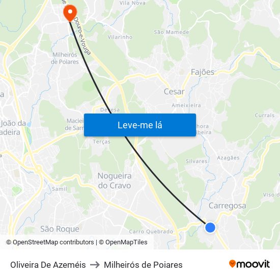 Oliveira De Azeméis to Milheirós de Poiares map