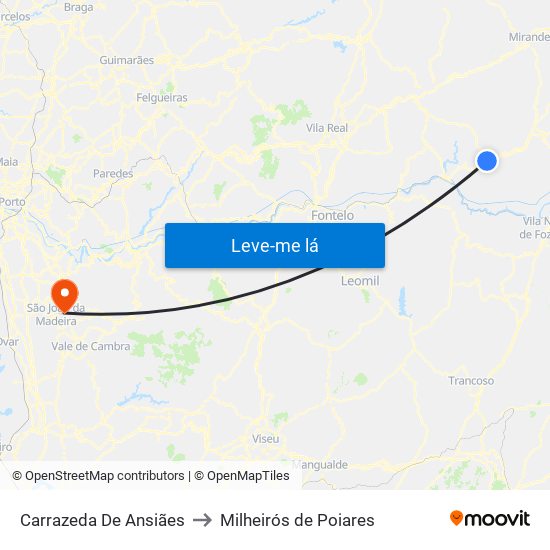 Carrazeda De Ansiães to Milheirós de Poiares map