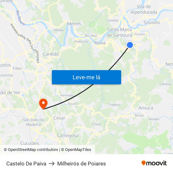 Castelo De Paiva to Milheirós de Poiares map