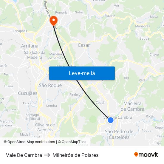 Vale De Cambra to Milheirós de Poiares map