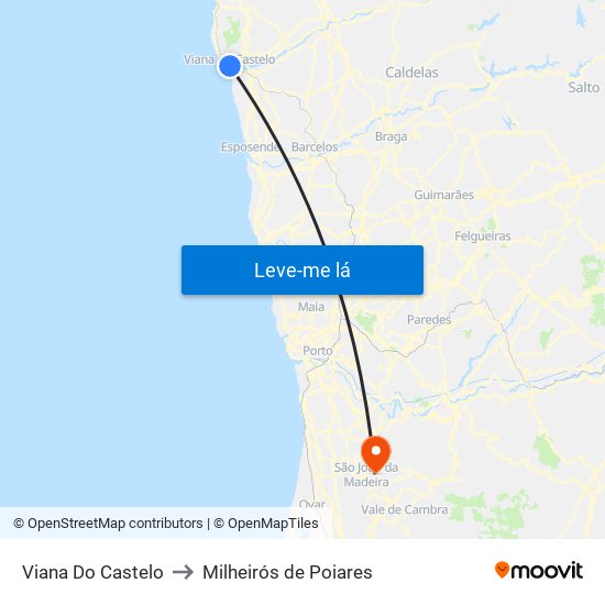 Viana Do Castelo to Milheirós de Poiares map