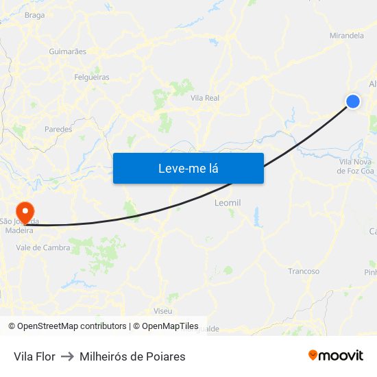 Vila Flor to Milheirós de Poiares map