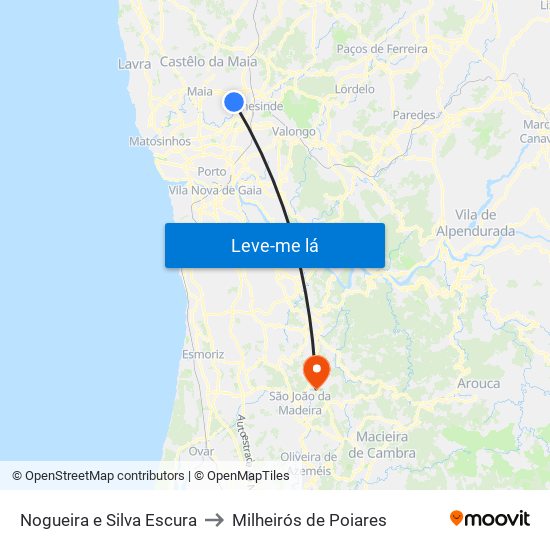 Nogueira e Silva Escura to Milheirós de Poiares map