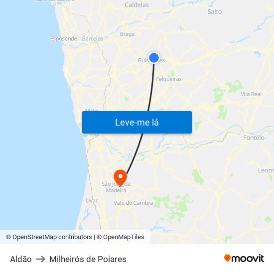 Aldão to Milheirós de Poiares map