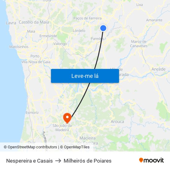 Nespereira e Casais to Milheirós de Poiares map