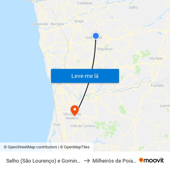 Selho (São Lourenço) e Gominhães to Milheirós de Poiares map