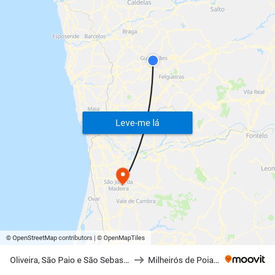 Oliveira, São Paio e São Sebastião to Milheirós de Poiares map