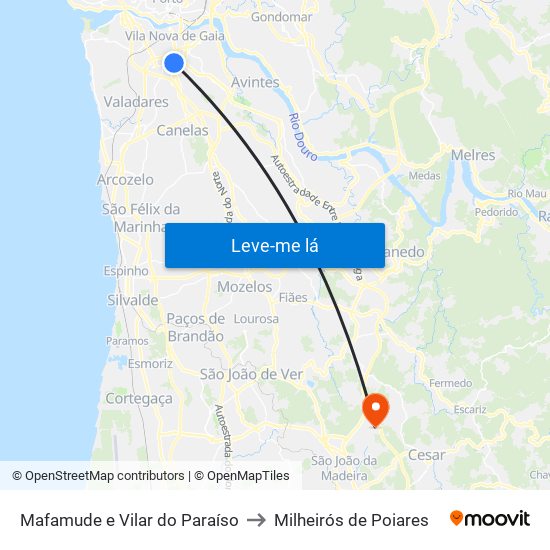 Mafamude e Vilar do Paraíso to Milheirós de Poiares map