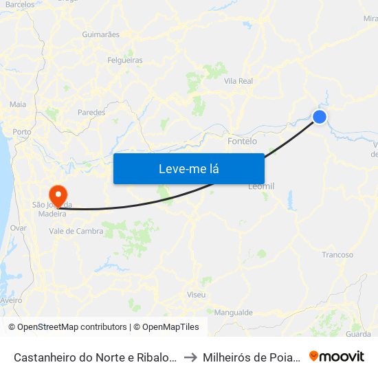 Castanheiro do Norte e Ribalonga to Milheirós de Poiares map