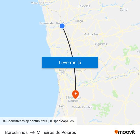 Barcelinhos to Milheirós de Poiares map