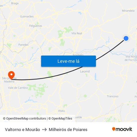 Valtorno e Mourão to Milheirós de Poiares map