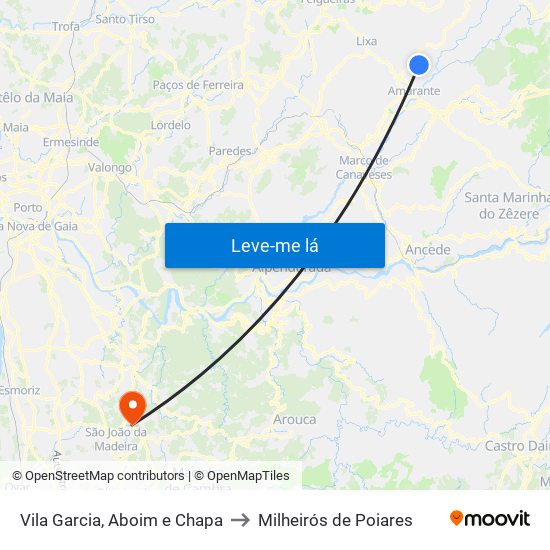 Vila Garcia, Aboim e Chapa to Milheirós de Poiares map