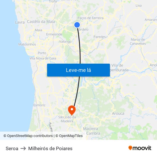 Seroa to Milheirós de Poiares map