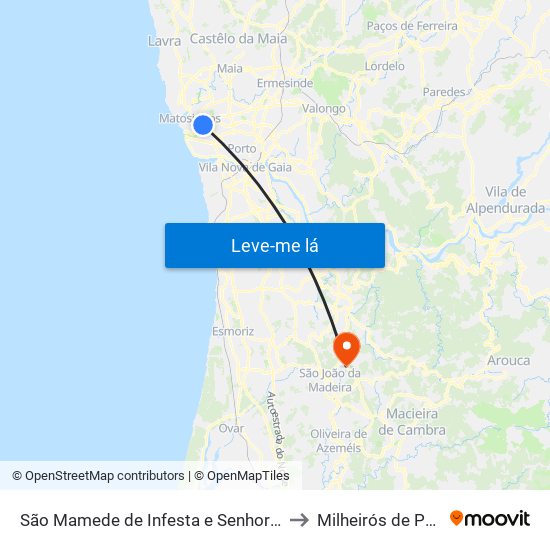 São Mamede de Infesta e Senhora da Hora to Milheirós de Poiares map