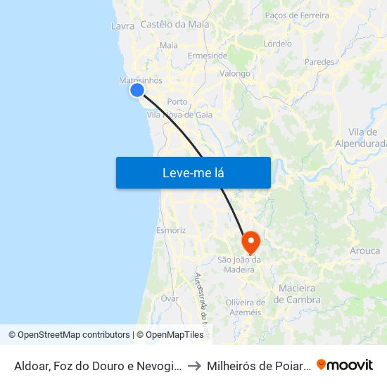 Aldoar, Foz do Douro e Nevogilde to Milheirós de Poiares map