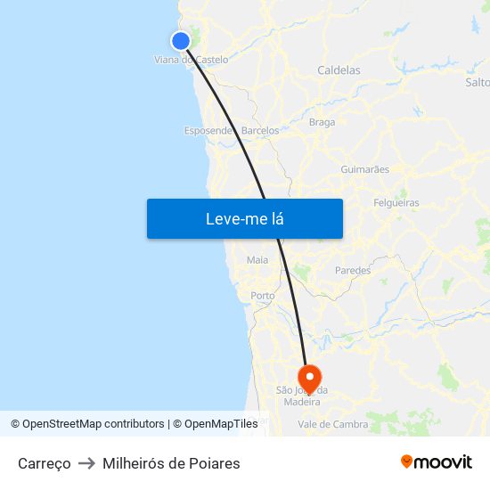 Carreço to Milheirós de Poiares map