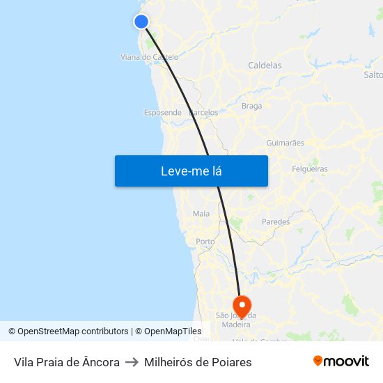 Vila Praia de Âncora to Milheirós de Poiares map