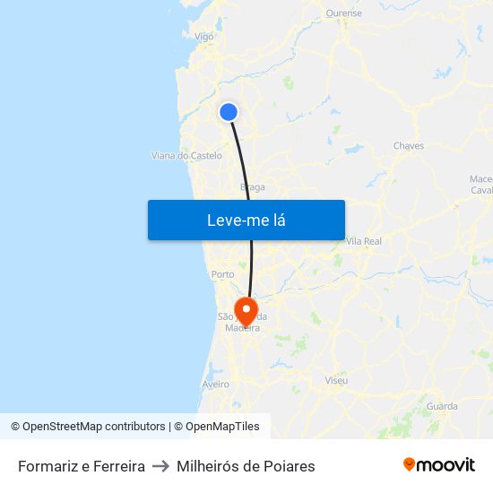 Formariz e Ferreira to Milheirós de Poiares map