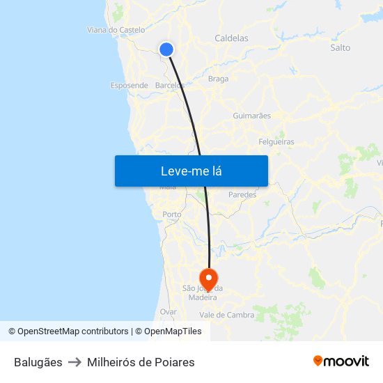 Balugães to Milheirós de Poiares map