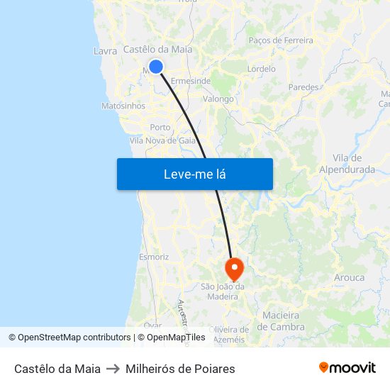 Castêlo da Maia to Milheirós de Poiares map