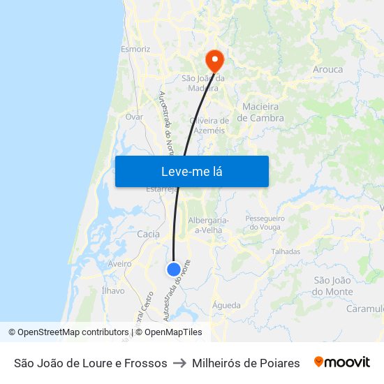 São João de Loure e Frossos to Milheirós de Poiares map