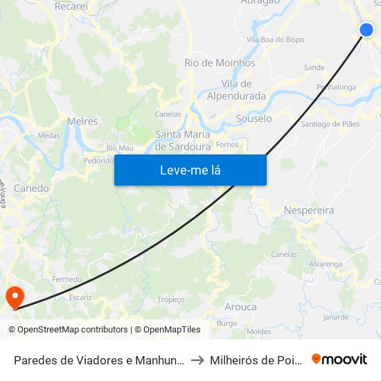 Paredes de Viadores e Manhuncelos to Milheirós de Poiares map