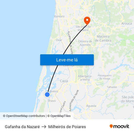 Gafanha da Nazaré to Milheirós de Poiares map