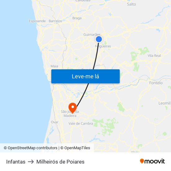 Infantas to Milheirós de Poiares map