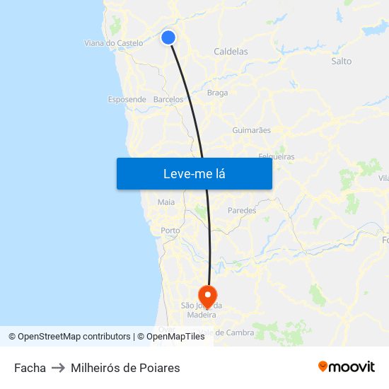 Facha to Milheirós de Poiares map