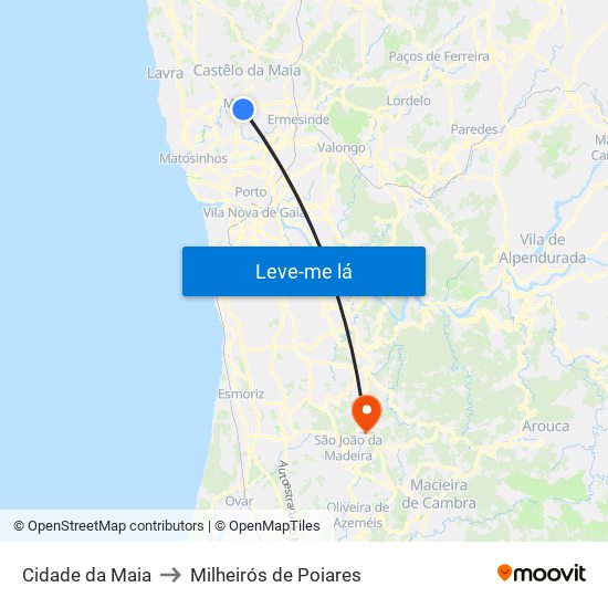 Cidade da Maia to Milheirós de Poiares map