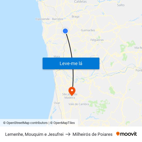 Lemenhe, Mouquim e Jesufrei to Milheirós de Poiares map